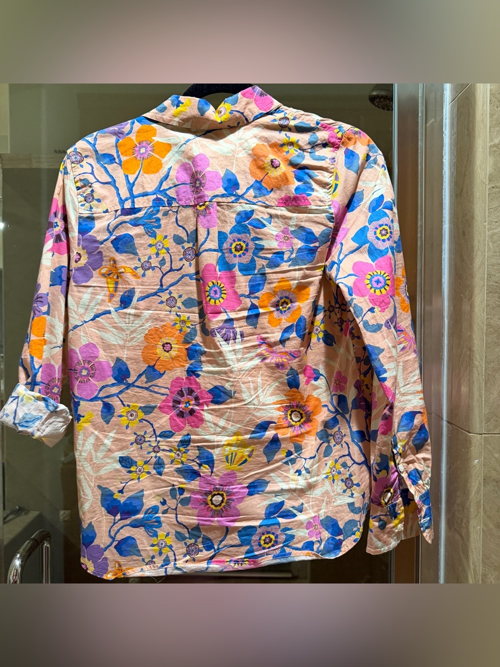 J. Crew Pink Floral Button-Down Shirt with Blue & Purple Accents - Picture 4 of 5